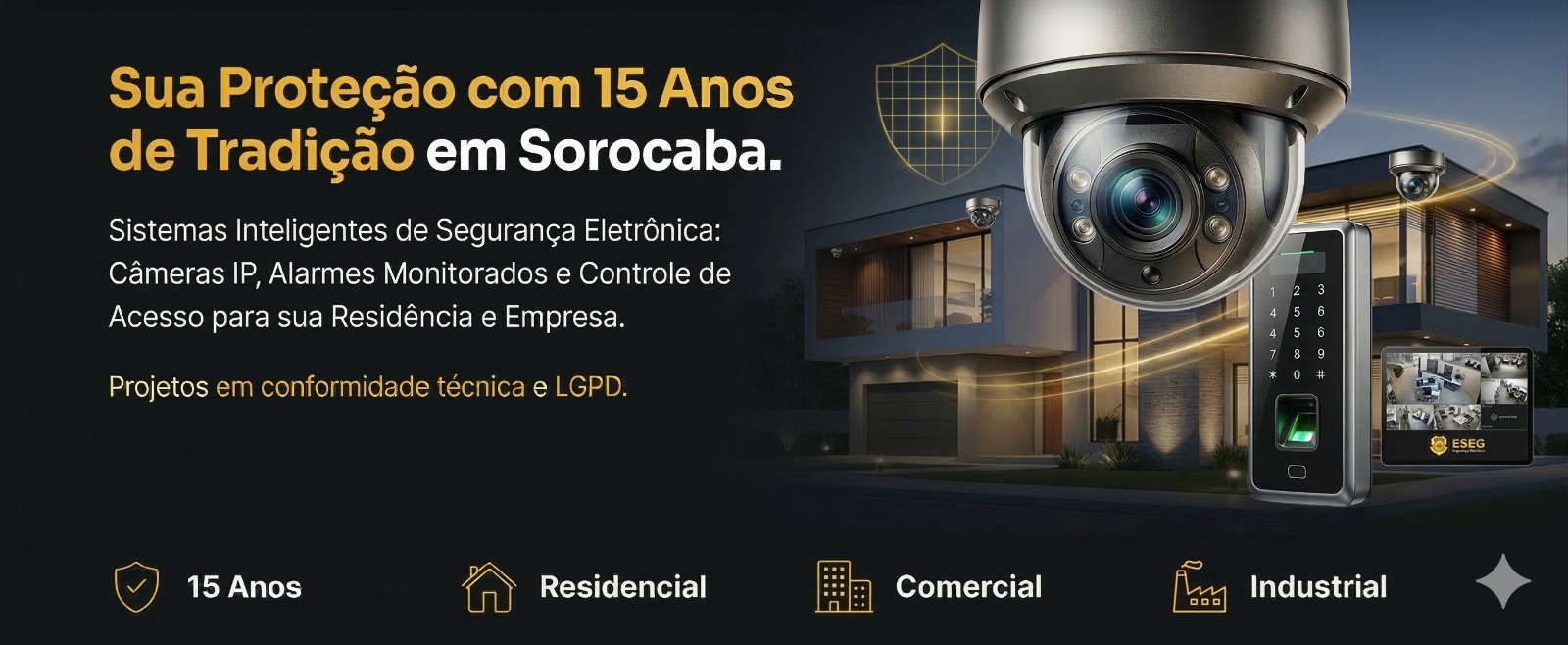 Banner ESEG com soluções de segurança eletrônica e 15 anos de tradição em Sorocaba